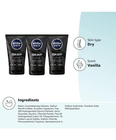 NIVEA MEN DEEP Cleansing Beard & Face Wash - Charcoal Infused, 3 Pack (3.3 Fl Oz Each) - Buy Online on GoSupps.com