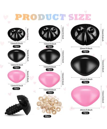 90 Pcs Large Pink Safety Noses for Amigurumi | 11mm, 15mm, 20mm | Crochet, Craft, Doll, Puppet, Plush Toy Bear Accessories - 3 Colors - Buy Online on GoSupps.com