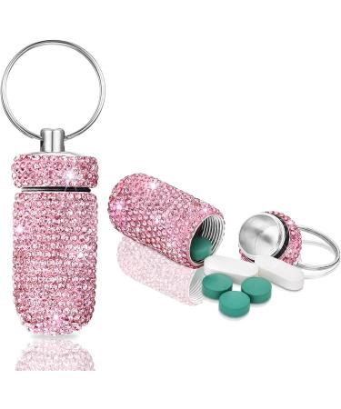 Soleebee 3-Piece Crystal Diamond Pill Box Keychain - Portable Waterproof Rhinestone Storage for Travel & Camping (Pink White Black - Buy Online on GoSupps.com