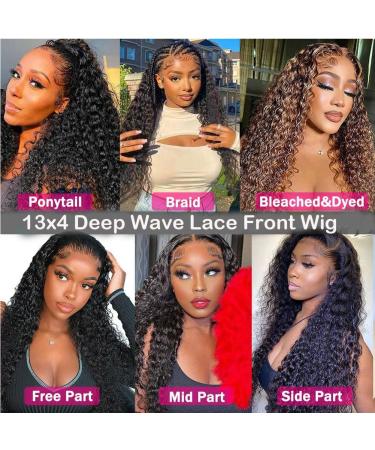 Karbalu 13x4 HD Transparent Deep Wave Lace Front Wig 22 inch - 180% Density Brazilian Human Hair Glueless Wet and Wavy Wig for Women - Pre Plucked Deep Curly Lace Front Wig - Buy Online on GoSupps.com