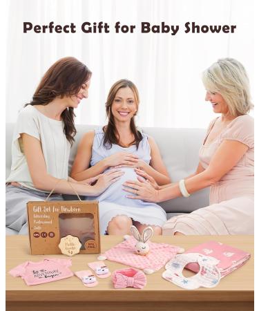Lictin Pink Baby Gift Set - Newborn Essentials for Girls | Romper Bib Socks Headscarf & Cuddly Rabbit | Perfect Birth Gifts - Buy Online on GoSupps.com