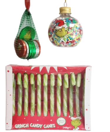 Grinch Holiday Treats Hamper: Candy Canes Sugar Confectionery and Choco Coins