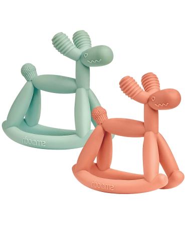 Smooch Rocking Teething Toys for Babies 0-6 Months 12 18 - Easy to Hold Silicone Baby Teether Soft Infant Teething Toys Provides Baby Teething Relief & Soothes Sore Gums (Mint+Coral)