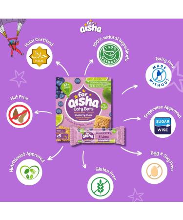 For Aisha Oaty Bars Blueberry & Lime 30 Bars - Halal, Vegan, Nut Free, Gluten Free, Dairy Free | 100% Natural Ingredients - Baby & Toddler Snacks - Buy Online on GoSupps.com