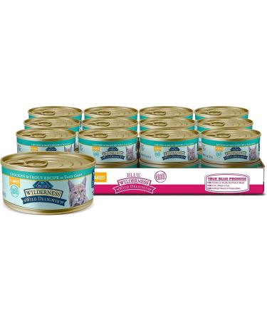 Blue Buffalo Wilderness Wild Delights Natural Wet Cat Food Chicken & Trout Flaked 5.5oz (Pack of 24) Large Cans Flaked Chicken & Trout