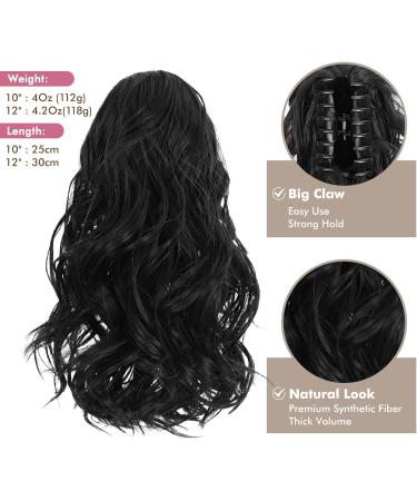 REECHO 12 Inch Short Curly Claw Clip Ponytail Extension | Natural Wavy Synthetic Hairpiece for Women - Black - Buy Online on GoSupps.com