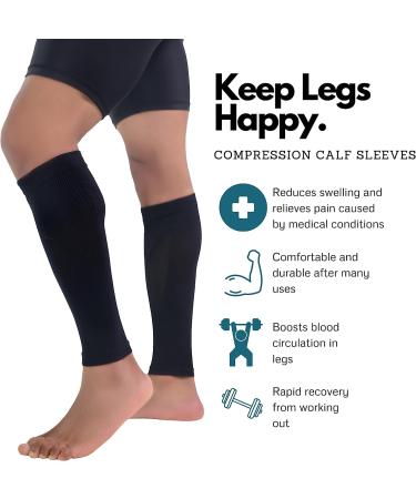 CompressionZ Calf Compression Sleeves (20-30mmhg) - Support for Shin Splints, Running, Leg Pain - Black/Black Medium - Buy Online on GoSupps.com