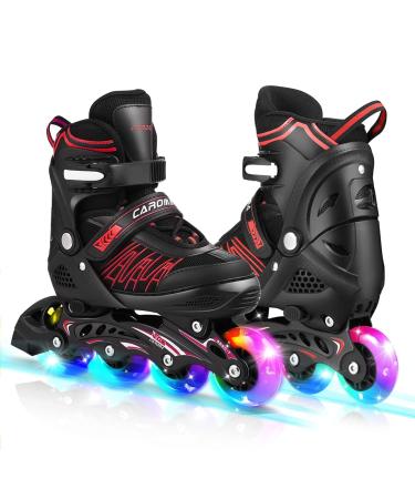 Caroma Adjustable Inline Skates for Girls and Boys with All Illuminating Wheels, Outdoor Beginner Roller Skates Blades for Kids Youth and Women Red&Black Medium - Big Kid