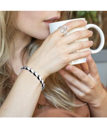 Vicmag Lymphatic Drainage Magnetic Bracelet for Women - Ultra-Strength Titanium Steel Silver & Black Leaves Design - Perfect Gift! - Buy Online on GoSupps.com