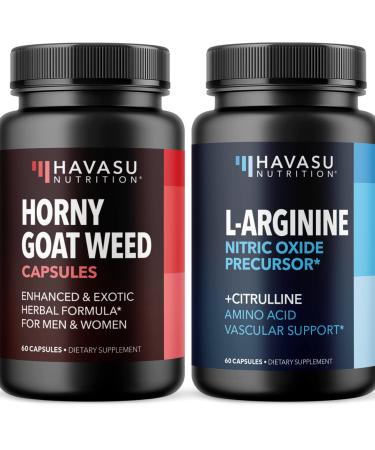 L Arginine and Horny Goat Weed Bundle for Powerful Male Enhancing Supplement for Performance & Endurance Due to Increased Vascular Support