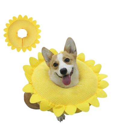 Ieuumler inflatable breakdown dog adjustable convenient dog collar leak protection for dogs & cats After the operation biting and scratching EU004 (Sunflower S) Sunflower S