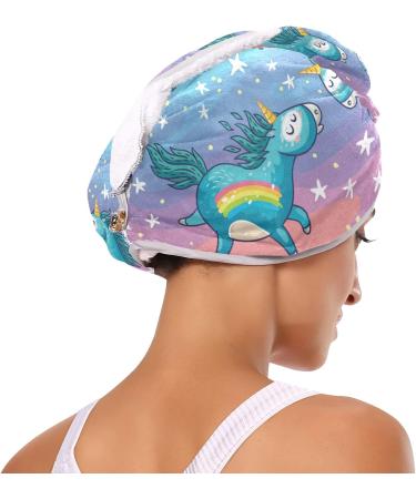 Unicorns Flying in Rainbow Sky Hair Drying Towels - Microfiber Hair Turbans for Curly Hair | 2 Pack for Women - Buy Online on GoSupps.com
