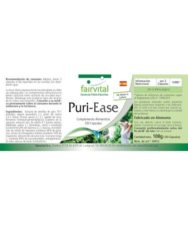 Fairvital PuriEase with celery seed alfalfa bromelain vitamin C turmeric and much more 120 capsules tested for quality and high dosage 100 vegan Made in Germany - Buy Online on GoSupps.com