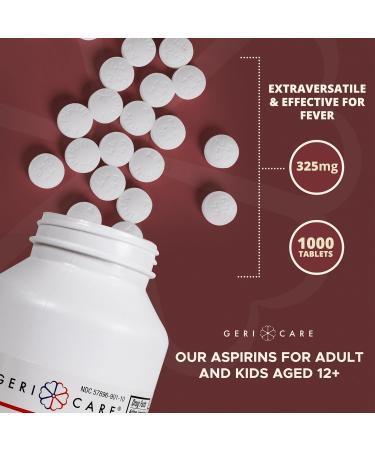 GeriCare Aspirin Tablets 325mg - Pain & Fever Relief for Adults & Kids 12+ | Uncoated NSAID for Headache, Toothache, Arthritis, Menstrual & Muscle Pain (1000 ct) - Buy Online on GoSupps.com