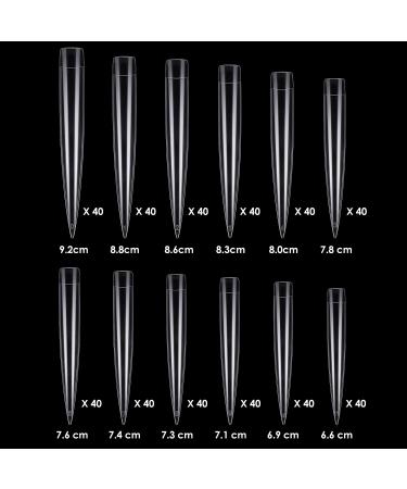 480 Extra Long Clear Pointed False Nails for Nail Salons - Oval Press On Tips for Women and Girls - Buy Online on GoSupps.com