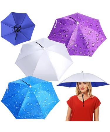 Reginary 3 Pieces Fishing Umbrella Hat 30 inch Adjustable Head Umbrella Foldable UV Protection Umbrella Cap for Golf Camping Beach Gardening Sunshade Outdoor Adults Kids