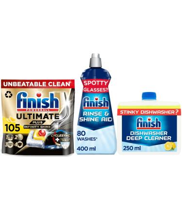 Bundle of Finish Ultimate Plus Infinity Shine Dishwasher 105 Tablets Lemon Bundle 1 x Dishwasher Cleaner Lemon 1 x Rinse Aid 400ml - Buy Online on GoSupps.com