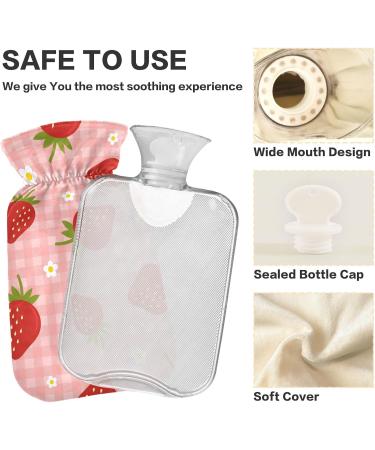 Naanle Checked Flower Strawberries 1L Heat Bottle with Cover - Transparent Hot Water Bottle for Pain Relief & Warmth Ideal for Bed Hands & Feet Therapy - Buy Online on GoSupps.com