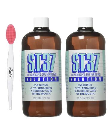 S.T.37 Medicated Mouthwash for Mouth Sores 16oz - Medical Mouthwash Potent Oral Rinse | Bundled with Nose Cleaning Brush - Alcohol-Free Easy-to-Use Mouth Wash for Adults Pack of 2
