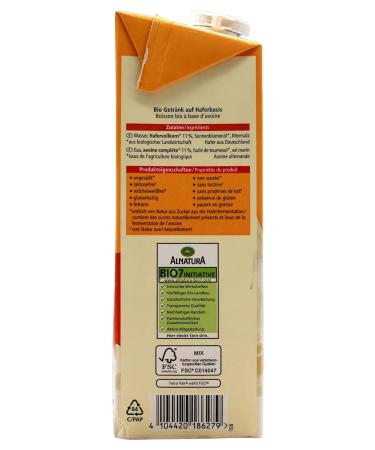 Buy Alnatura Organic Unsweetened Oat Drink - Pack of 8 (8 x 1L) | International Shipping Available - Buy Online on GoSupps.com