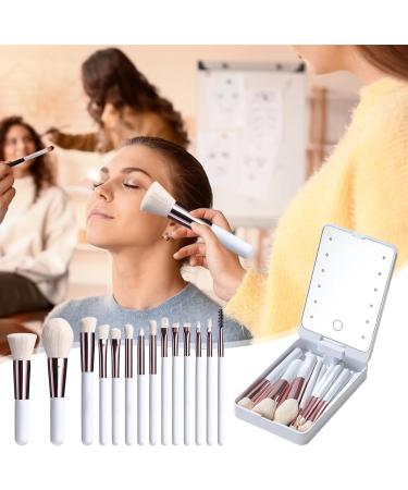Travel Makeup Brush Set - 14 Small Make up Brush Sets for Women Makeup Brush Kit with LED Cosmetic Brush Set with Storage Box Portable Beauty Brush Set for Girls Womens White - Buy Online on GoSupps.com