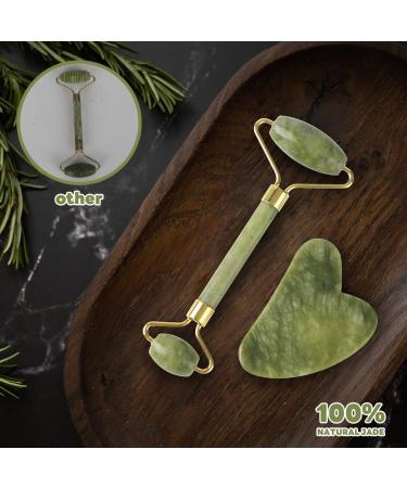 Jade Roller & Gua Sha Facial Tool 100% Natural Facial Stone Face Roller Face Massager for Skin Tightening Neck Eye Treatment Anti-aging Rejuvenate Remove Wrinkles and Puffiness (Green) - Buy Online on GoSupps.com