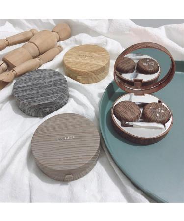 Imitation Wood Grain Round Contact Lens Case with Mirror - Cartoon Eye Storage Box for Light Brown Lenses - Buy Online on GoSupps.com
