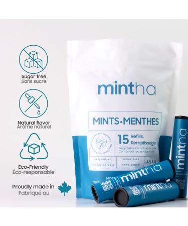 Mintha | Breath Freshening Mints | Sugar-Free | Bulk - 454 g. | Resealable Bag with Tube | 15 tube refills | Eco-Responsible - Buy Online on GoSupps.com