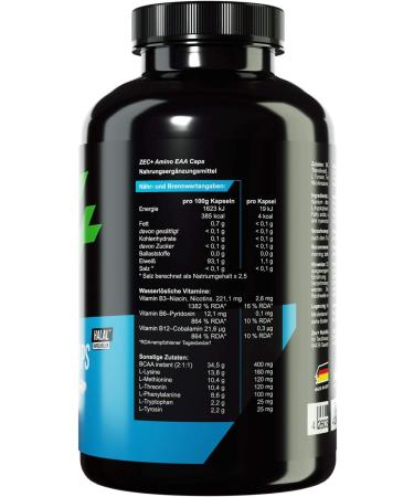 ZEC+ Nutrition EAA Caps - 250 Essential Amino Acid Capsules | High-Dose Amino Powder with 8 EAAs & Vitamins | Made in Germany - International Shipping Available - Buy Online on GoSupps.com