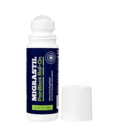 Basic Vigor Migrastil PainBlock Roll-On 3 oz - Topical Roll-On for Muscle Aches Cramps Joint & Nerve Discomfort. Works Great on Shoulders Neck Feet Knees Legs Back Elbows HIPS Etc. 1