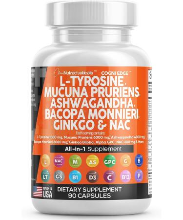 Focus Supplement with L-Tyrosine, Mucuna Pruriens, Bacopa Monnieri, Ashwagandha, N-Acetyl Cysteine, 5-HTP, Ginkgo Biloba & More - 1000mg/6000mg/500mg/4000mg/600mg - USA Made - Buy Online on GoSupps.com