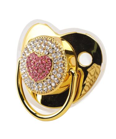 Heart Shape Baby Pacifier with Shiny Rhinestones | Soft & Light for Newborn Girls (Gold) - International Shipping Available - Buy Online on GoSupps.com