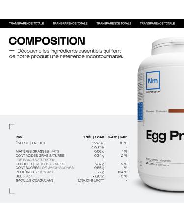 Egg Protein - 1kg Nature - Egg white protein - Up to 82% protein - French origin and production - Muscle mass gain | Nutrimuscle - Buy Online on GoSupps.com