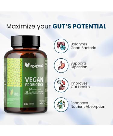 Buy Vegageno Probiotics 180 Capsules - 30 Cultures & 80 Billion KBE for Intestinal Health | Probiotics & Prebiotics for Optimal Gut Flora - Buy Online on GoSupps.com