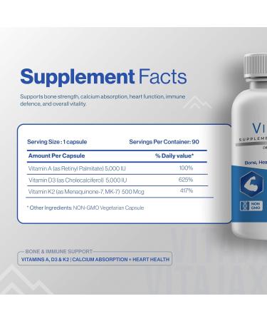 VITAJAX ADK - Vitamin ADK Supplement 180 Capsules - High Potency Vitamin A D3(5 000 IU) K2 as MK-7 for Bone Heart & Calcium Absorption Non-GMO Gluten Free (6 Month Supply) 2 Pack - Buy Online on GoSupps.com
