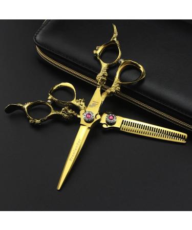 Hair Cutting Scissors Shears 6 Inch All Golden Dragon Hairdressing Barber Scissors Professional Barbershop Scissor Haircut Salon Cutting Shears Set Thinning (Color : 6.0 2PCS Set)