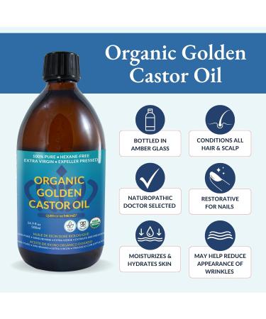 Organic Golden Castor Oil 500mL - 100% Pure & USDA Certified for Hair, Skin & Digestion - Buy Online on GoSupps.com