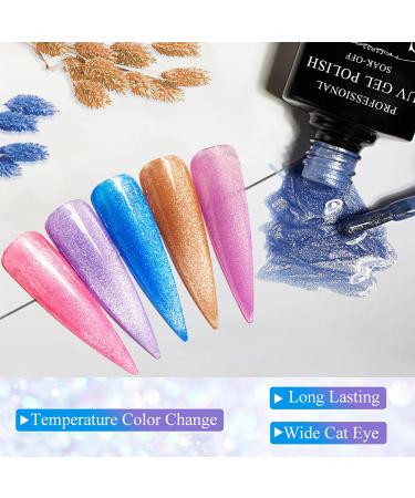 Supwee 2-in-1 Color Changing Cat Eye Gel Polish Set | Crystal Cat Eye Nail Gel Polish with Holographic Glitter | 8 Color Set - 7ml - Buy Online on GoSupps.com