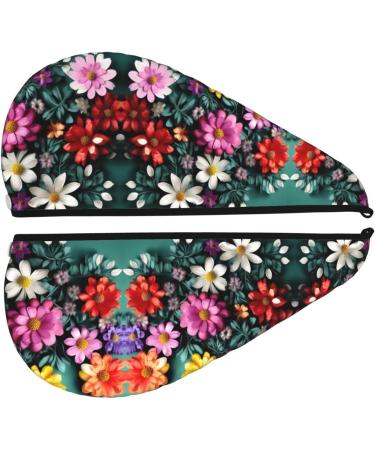 Flower Art Coral Velvet Dry Hair Cap with Buttons | Anti Frizz for Curly Long & Thick Hair - International Shipping Available - Buy Online on GoSupps.com