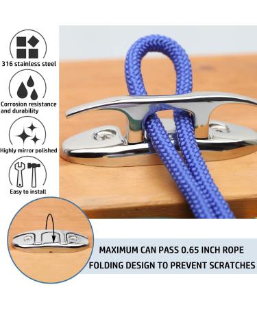 YUSOVE 4-1/2 Flip-up Dock Cleat - Marine Grade 316 Stainless Steel - Set of 4 Cleats with Back Plate and Fastener Pack - Buy Online on GoSupps.com