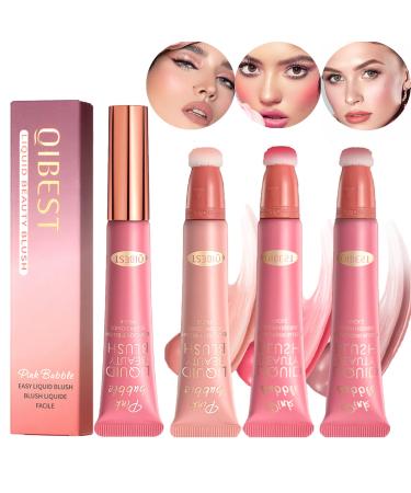 3pcs Liquid Blush Makeup Wand  Cream Liquid Blush with Cushion Applicator For Cheeks Tint Weightless Blendable Liquid Blush Stick Natural-looking  Glow Dewy Finish