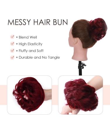Synthetic Messy Hair Bun Scrunchie Extension for Women - Curly Wavy Updo Chignon in Burgundy Red - Buy Online on GoSupps.com
