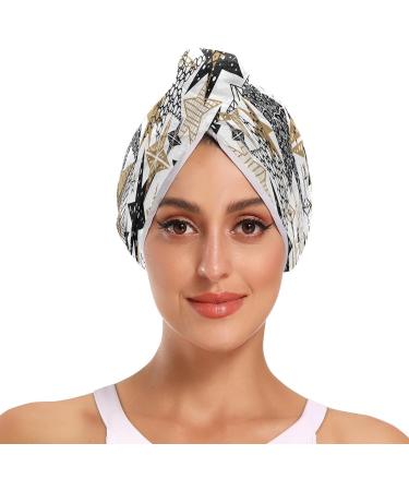 Black and Gold Doodle Stars Dry Hair Cap | 2 Piece Quick Drying Towel Set with Button Headband | Super Absorbent & Soft Towel for Fast Hair Drying - Buy Online on GoSupps.com
