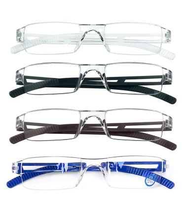 MMOWW 4 Pack Rimless Reading Glasses for Men and Women with Clear Rectangle Blue Light Blocking Glasses +3.0 4pcs-mix 3.0 x