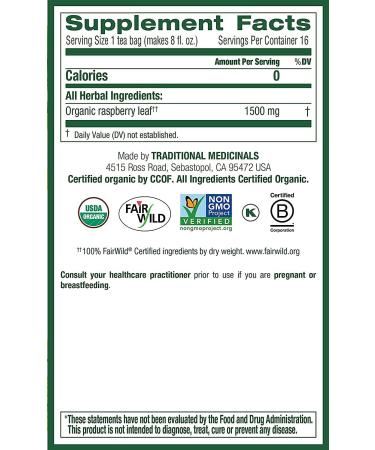 Traditional Medicinals - Organic Raspberry Leaf Herbal Women's Tea (Pack of 6) - Sustainably Sourced Fair Wild Red Raspberry Leaf - 96 Tea Bags Total 49.67 g (Pack of 6) Raspberry Leaf Herbal Tea - Buy Online on GoSupps.com