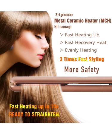 NITION Professional Salon Hair Straightener Argan Oil Tourmaline Ceramic Titanium Straightening Flat Iron for Healthy Styling,LCD 265F-450F - 1 inch Plate Champagne Gold - Dual Voltage  - Buy Online on GoSupps.com