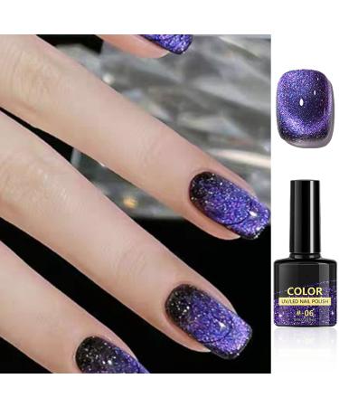 Gel Nail Polish Glitter Cat Eye Gel Nail Varnish Sparkly Purple UV/LED Soak-Off Gel Nail Varnish Highly Pigmented 9D Magnetic Nail Gel Shimmer Galaxy Nail Art Salon DIY Gifts