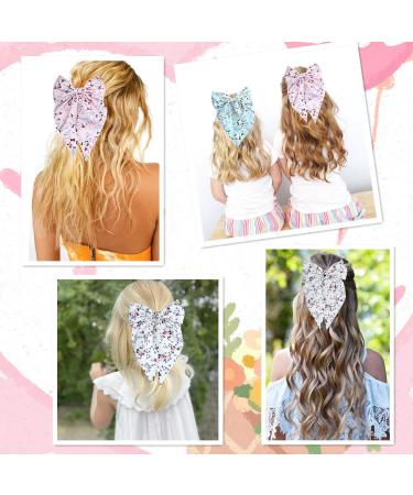 Floral Hair Bows Set - Women/Girls Barrettes Clips - Hair Accessories in White/Pink/Blue/Black (4pcs) - Buy Online on GoSupps.com