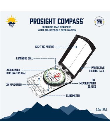 Sun Company ProSight Sighting Map Compass - Lightweight Orienteering Baseplate Compass for Hiking, Backpacking, and Survival Navigation with Declination Adjustment | Professional Grade - Buy Online on GoSupps.com