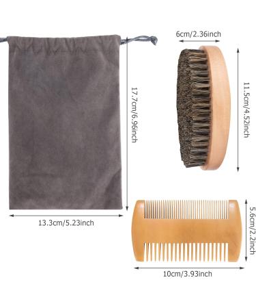 3pc Beard Comb Brush Set with Natural Boar Bristle and Wood Combs - Men's Grooming Kit with Velvet Travel Pouch - Buy Online on GoSupps.com